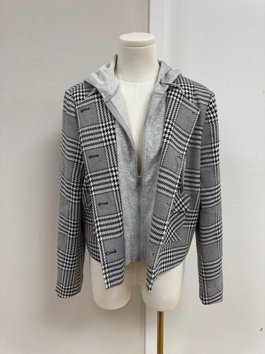 Evereve Cream Plaid Blazer with Hoodie