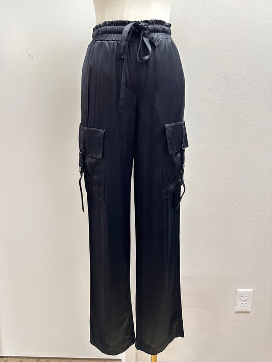 Donna Karan Black Satin Cargo Pant