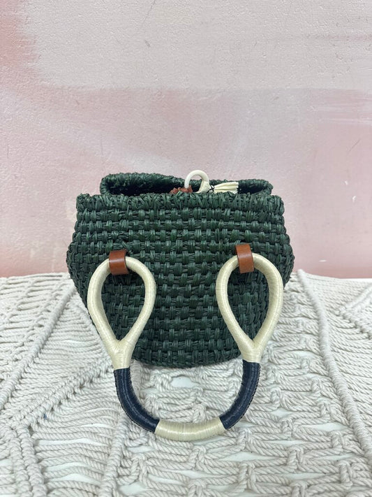 Johanna Ortiz Green Raffia Small Bucket Bag