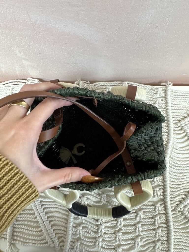 Johanna Ortiz Green Raffia Small Bucket Bag