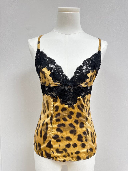 Dolce & Gabbana Animal Print Corset Silk Tank NWT