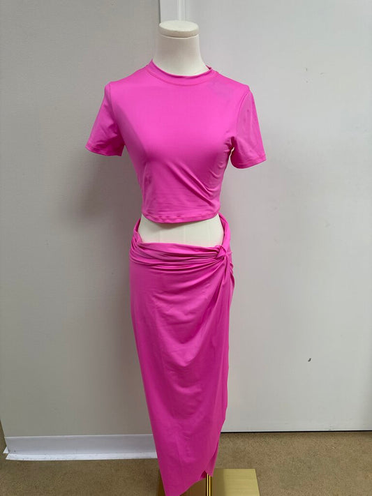 Skims Hot Pink Cropped Tee and Skirt NWT