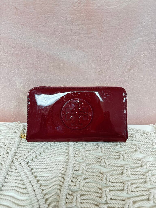 Tory Burch Maroon Patent Zip Around Wallet