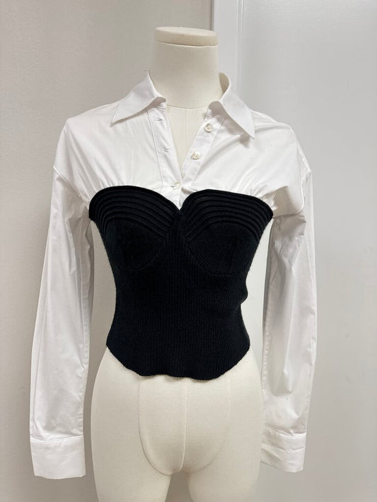 Staud White and Black Button Up