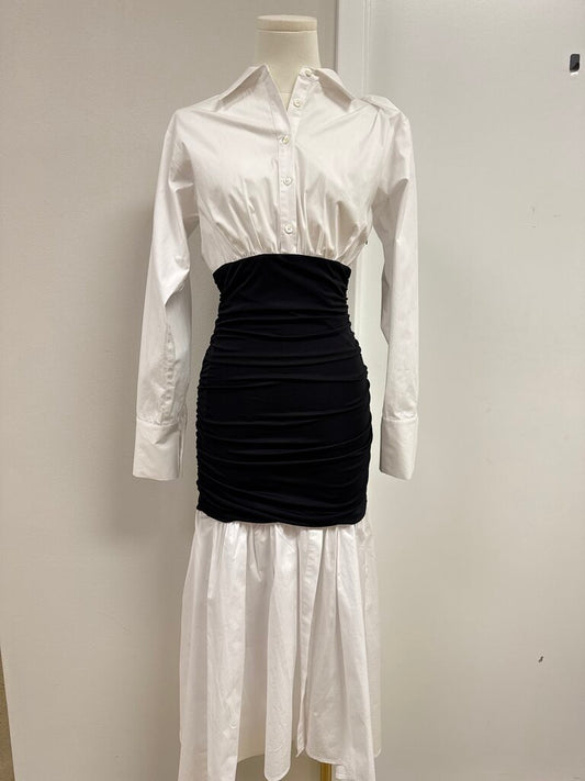 Staud White and Black Button Up Maxi Dress