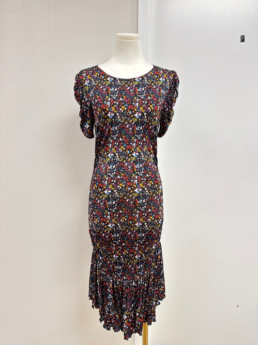 Tanya Taylor Black Floral Jersey Dress
