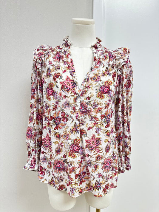 Me + Em Pink Floral Linen Blouse