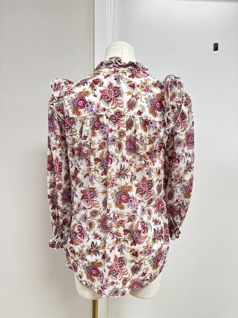 Me + Em Pink Floral Linen Blouse