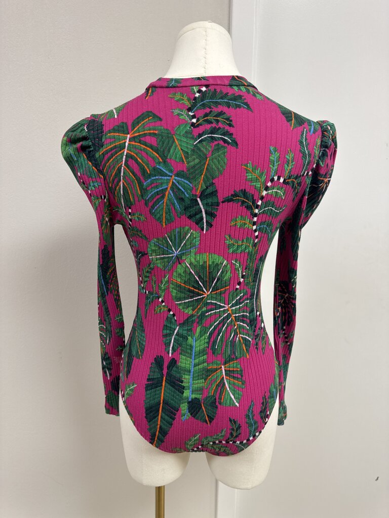 Farm Rio Pink Palm Ribbed Bodysuit