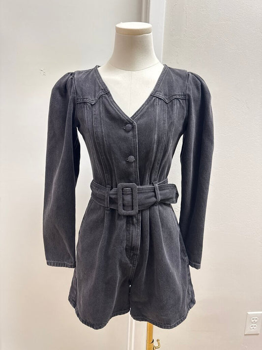 Never Fully Dressed Black Denim Romper