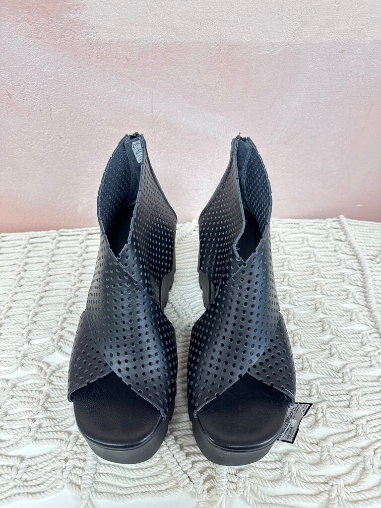 Ethem Black Perforated Wedge NWT