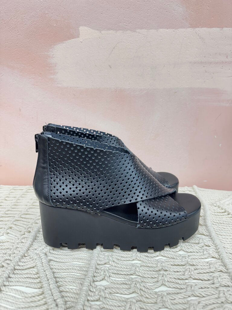 Ethem Black Perforated Wedge NWT