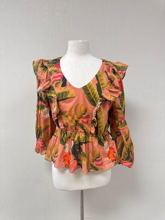 Farm Rio Pink Palm Blouse