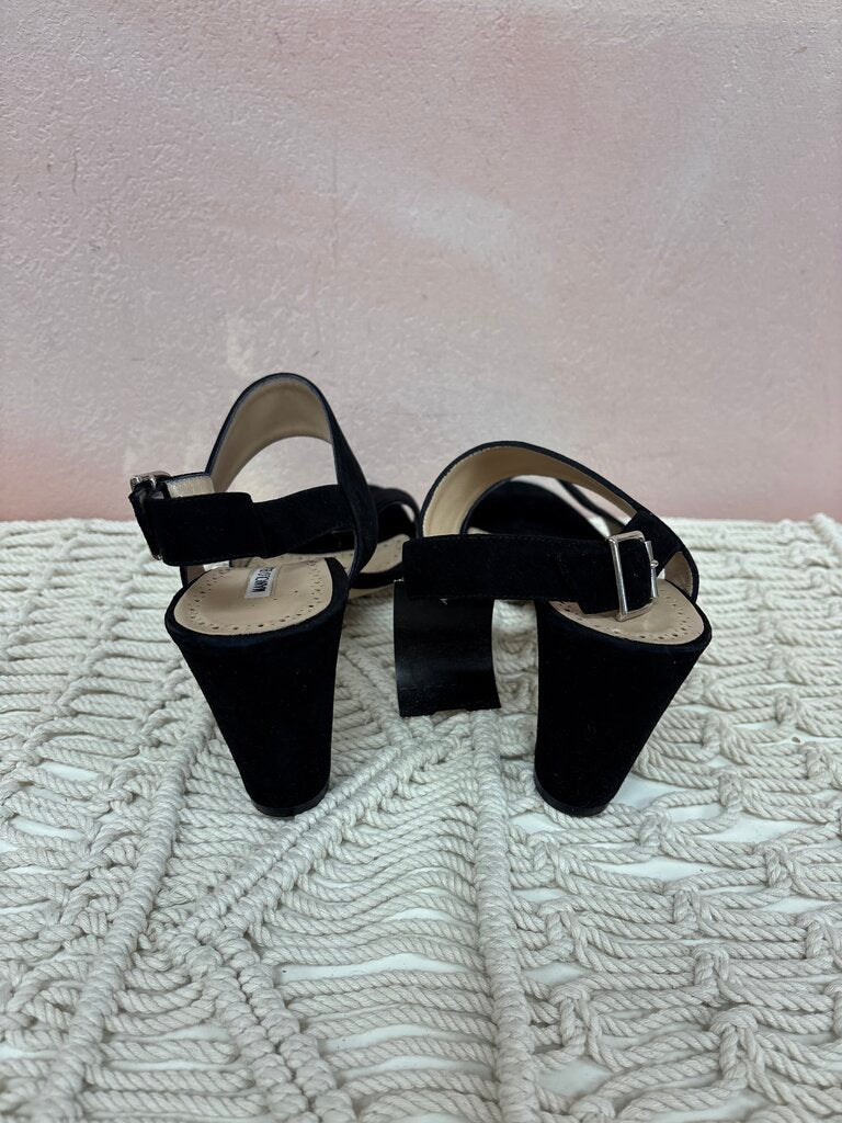 Manolo Black Suede Block Heel Sandal