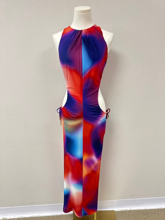 Rebecca Vallance Multi Print Cut Out Jersey Maxi Dress