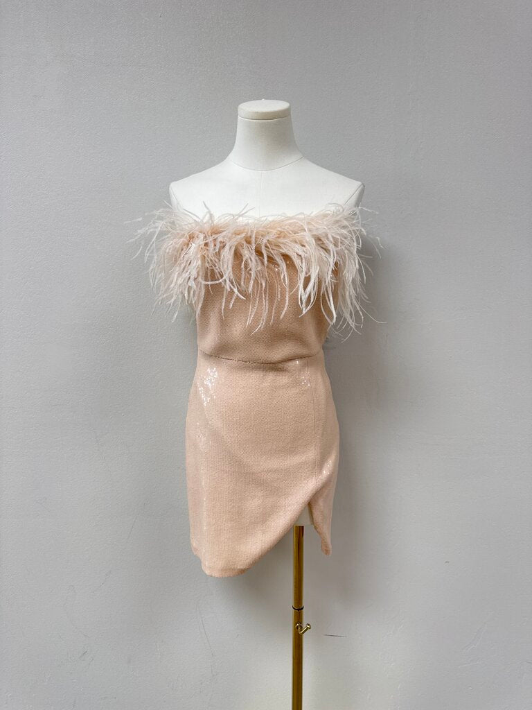 Amanda Uprichard Pink Sequin Feather Mini Dress