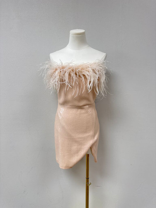 Amanda Uprichard Pink Sequin Feather Mini Dress