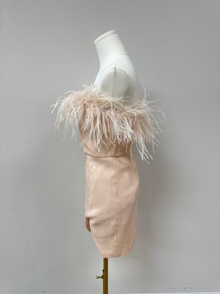 Amanda Uprichard Pink Sequin Feather Mini Dress