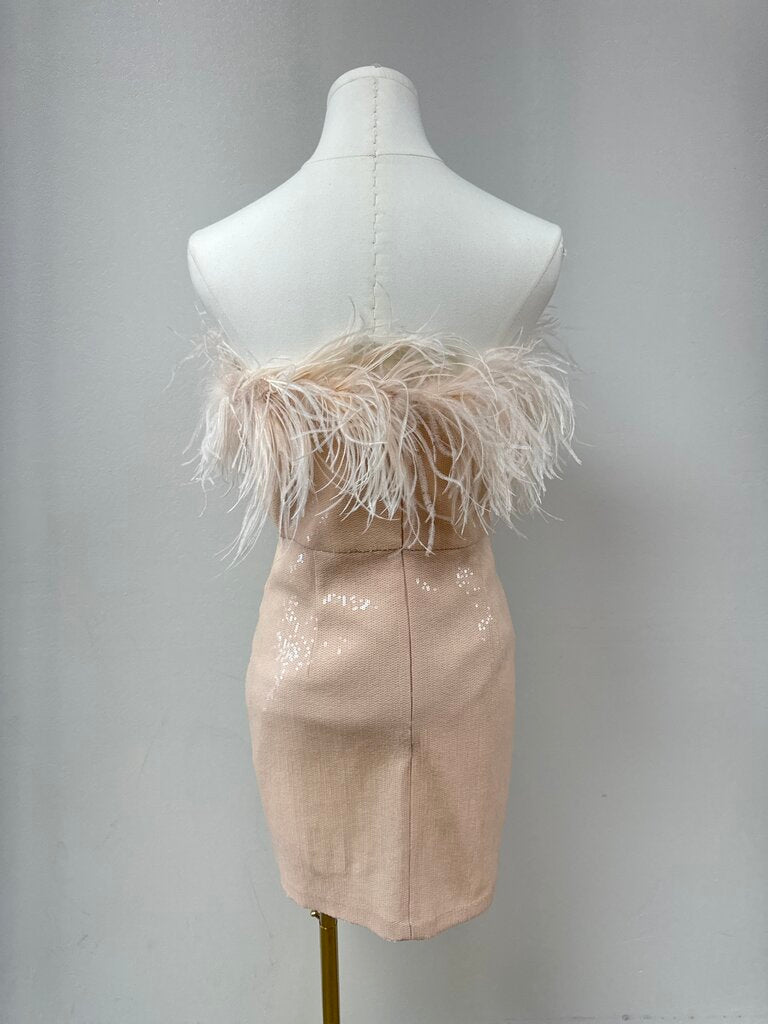 Amanda Uprichard Pink Sequin Feather Mini Dress