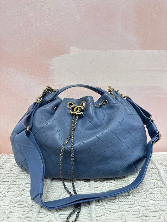 Chanel Blue Quilted Paris-Rome Large Drawsting Bag '16-17