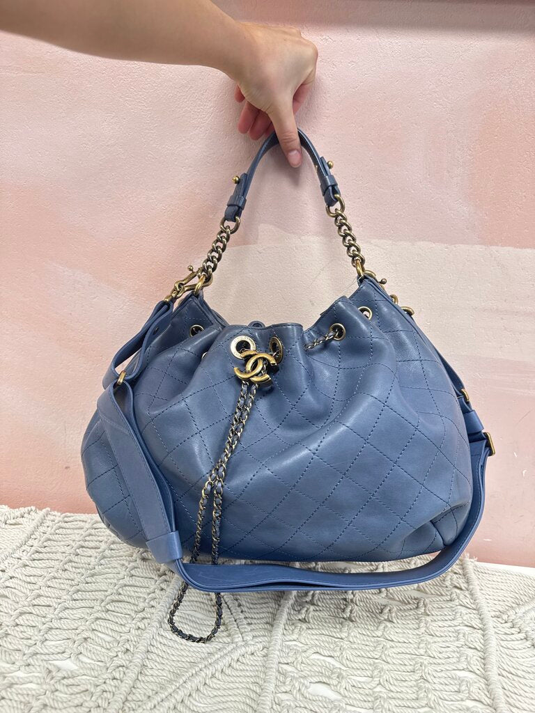 Chanel Blue Quilted Paris-Rome Large Drawsting Bag '16-17
