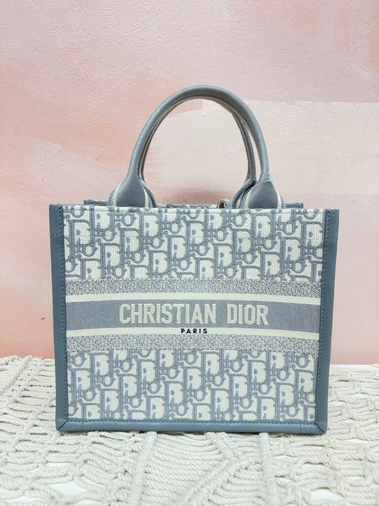 *Christian Dior Oblique Embroidery and Calfskin Small Book Tote With Crossbody Strap