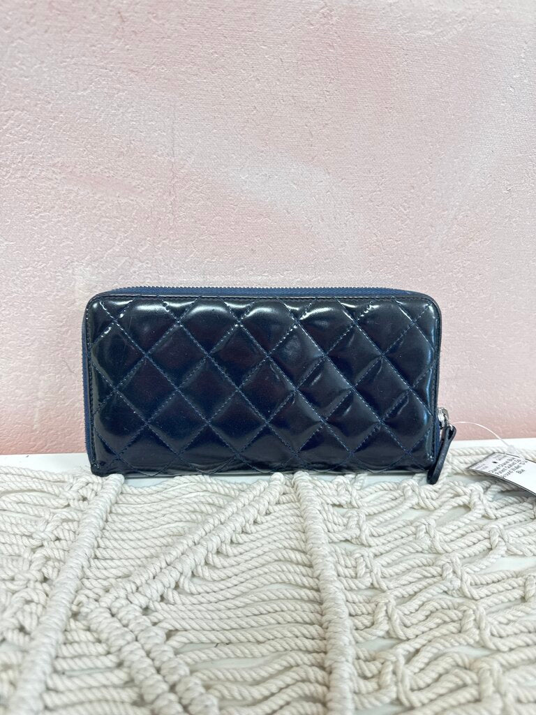 Chanel Blue Patent Quilted Zip Around Wallet '13-14