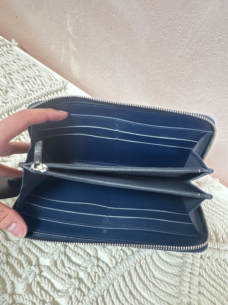 Chanel Blue Patent Quilted Zip Around Wallet '13-14