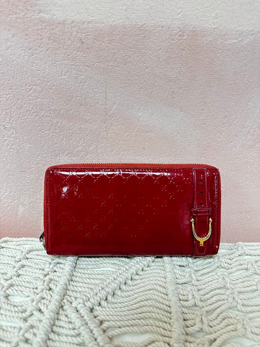 Gucci Red Microguccism Patent Zip Around Wallet (As Is)