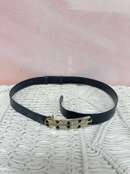 Judith Leiber Geometric Buckle Leather Belt