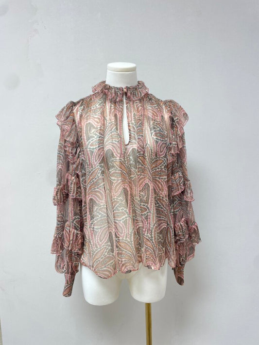 Etro Paisley Print Tiered Ruffle Silk Blouse