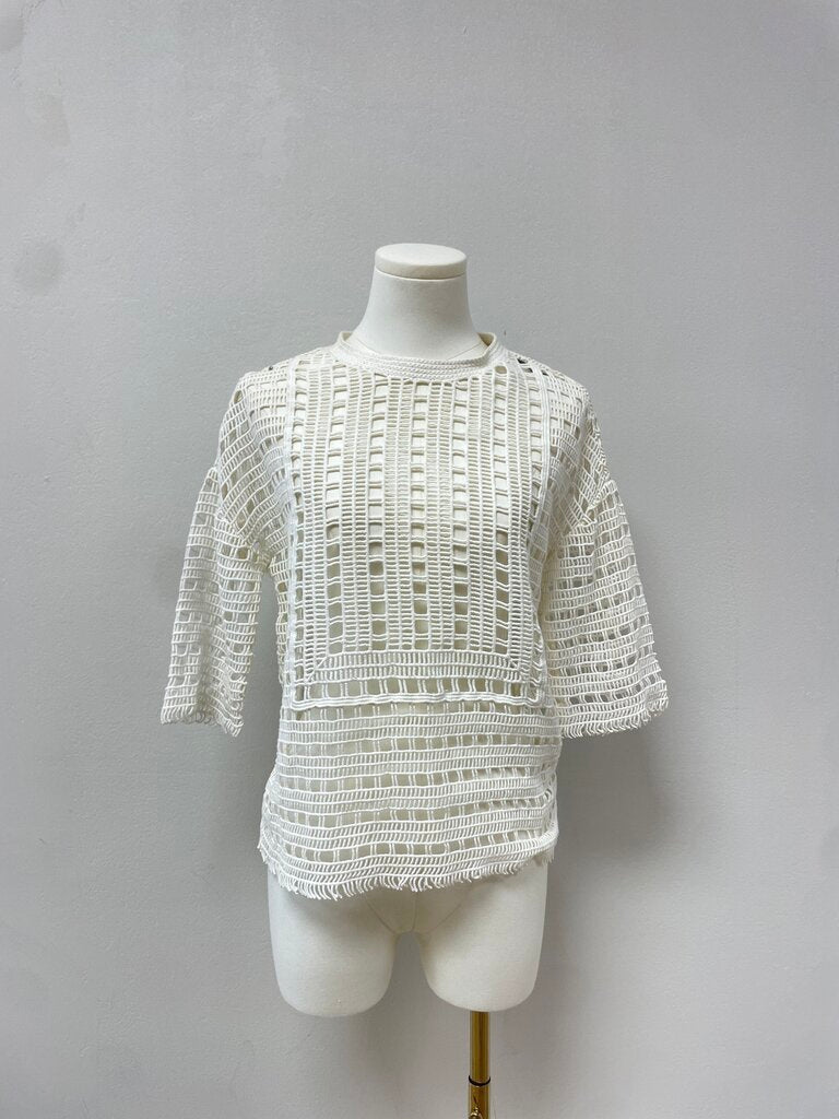 Tory Burch Crochet 3/4 Sleeve Top