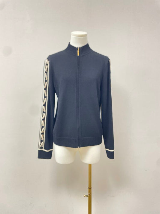 St. John Braided Sleeve Zip Up