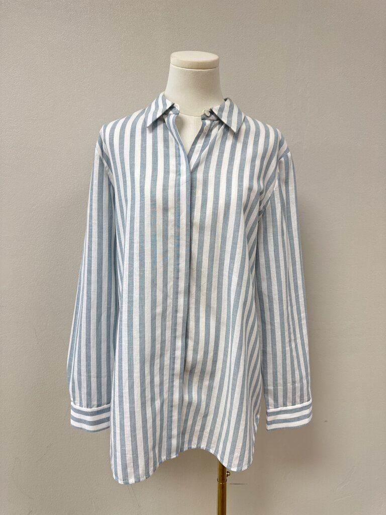 Lafayette 148 Pin Stripe Linen Blend Button Up