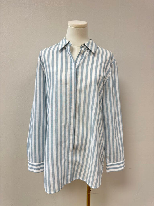 Lafayette 148 Pin Stripe Linen Blend Button Up