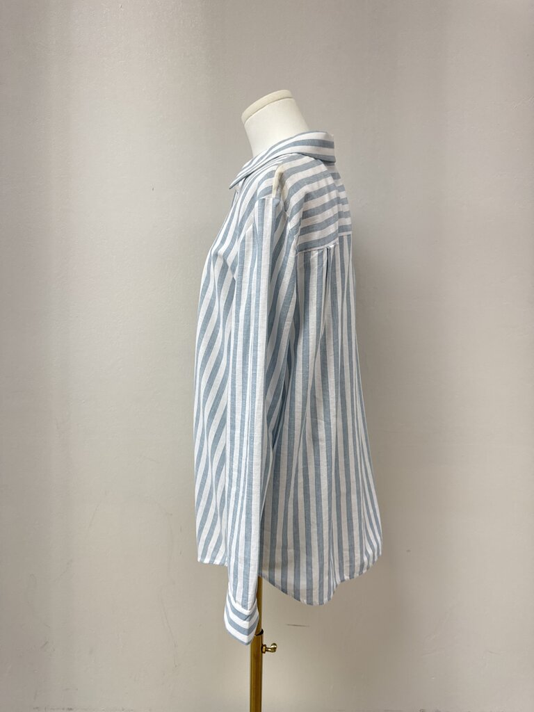 Lafayette 148 Pin Stripe Linen Blend Button Up