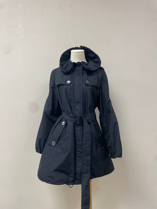 Burberry Nylon Belted Jacket Ruffle Collar