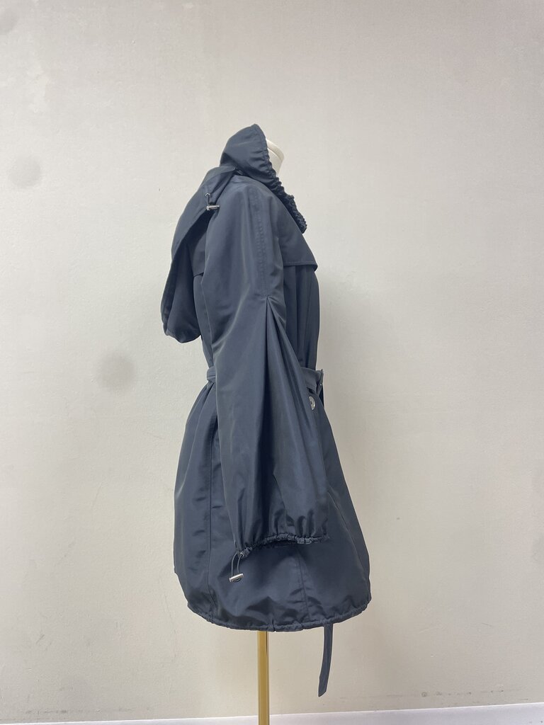 Burberry Nylon Belted Jacket Ruffle Collar