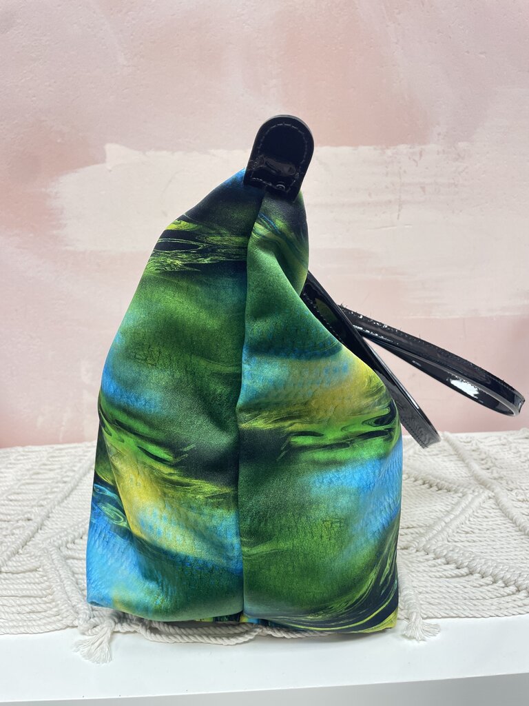 Longchamp Green and Blue Watercolor Le Pliage Neoprene Tote and Pouch