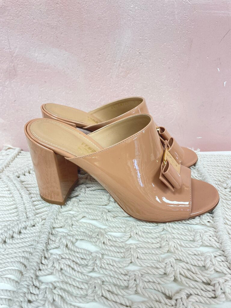 Ferragamo Nude Patent Block Heel Mule