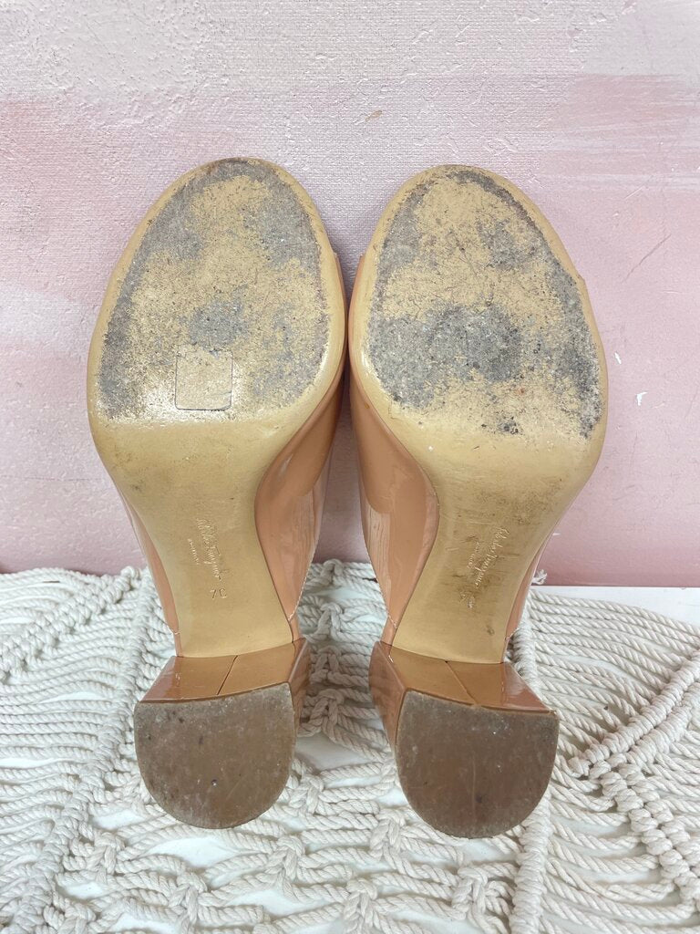 Ferragamo Nude Patent Block Heel Mule