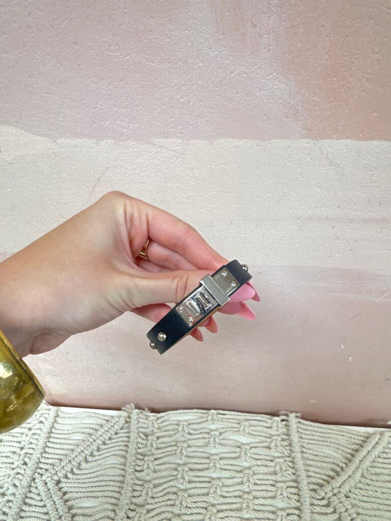 Hermes Black Mini Dot Leather Wrap Bracelet