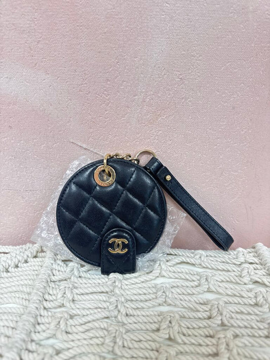 Chanel Black Lambskin Quilted Round Name Tag