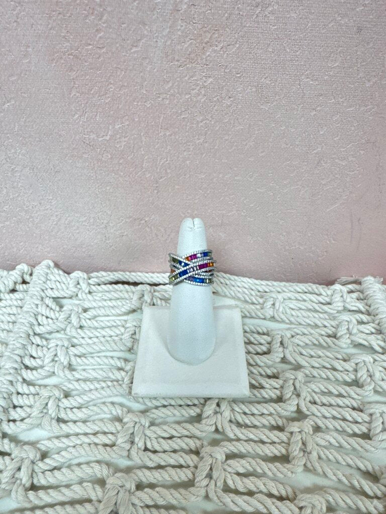 Ross Simons Multi Color CZ Sterling Crossover Ring