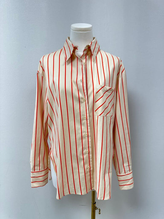 Reformation Orange Stripe Button Up Top