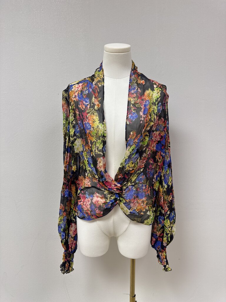 Caroline Constas Black Floral Sheer Blouse