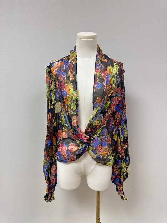 Caroline Constas Black Floral Sheer Blouse