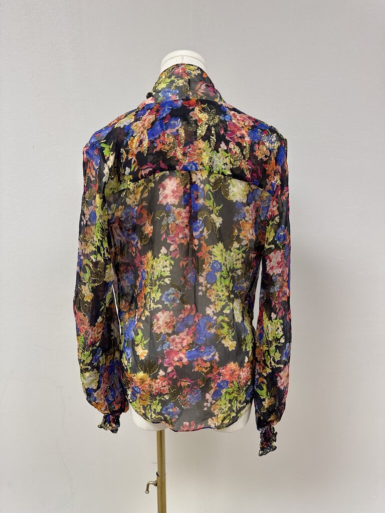 Caroline Constas Black Floral Sheer Blouse
