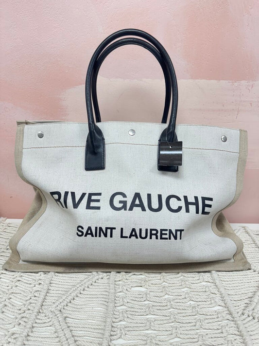 Saint Laurent Beige Canvas Rive Gauche Large Tote