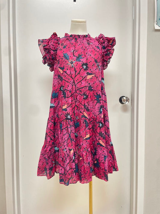 Ulla Johnson Cranberry Floral Ruffle Dress